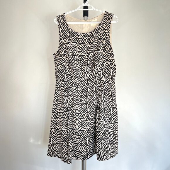 Sz 14- Anthro Maeve Abstract Geometric Black White Fit & Flare Sleeveless Dress - Picture 2 of 16
